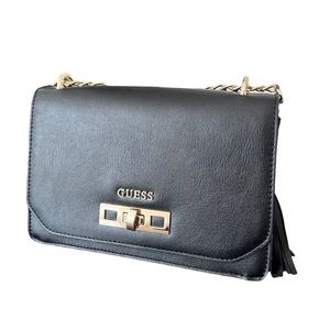 Black Leather Guess Purse with Gold Chain